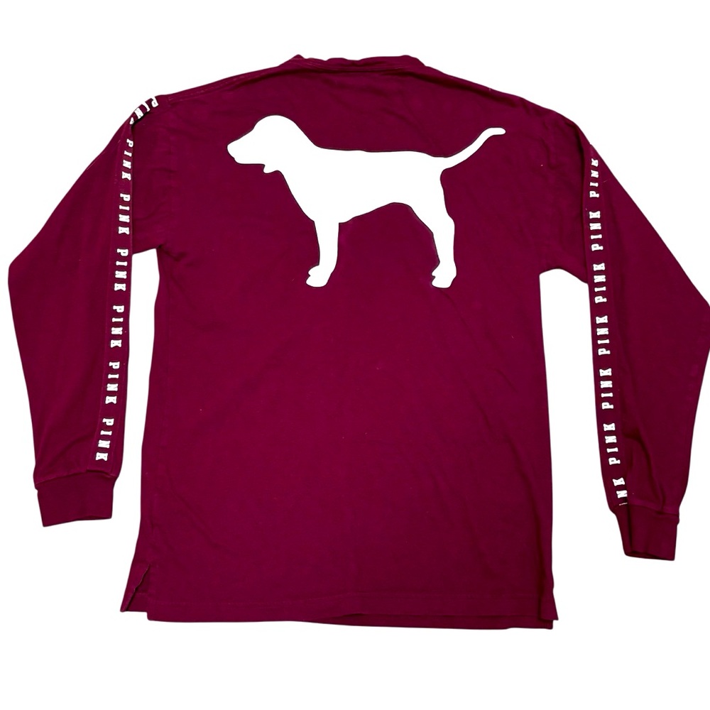 PINK Campus Crew Neck Long-sleeve T-shirt  Burgundy Size XS